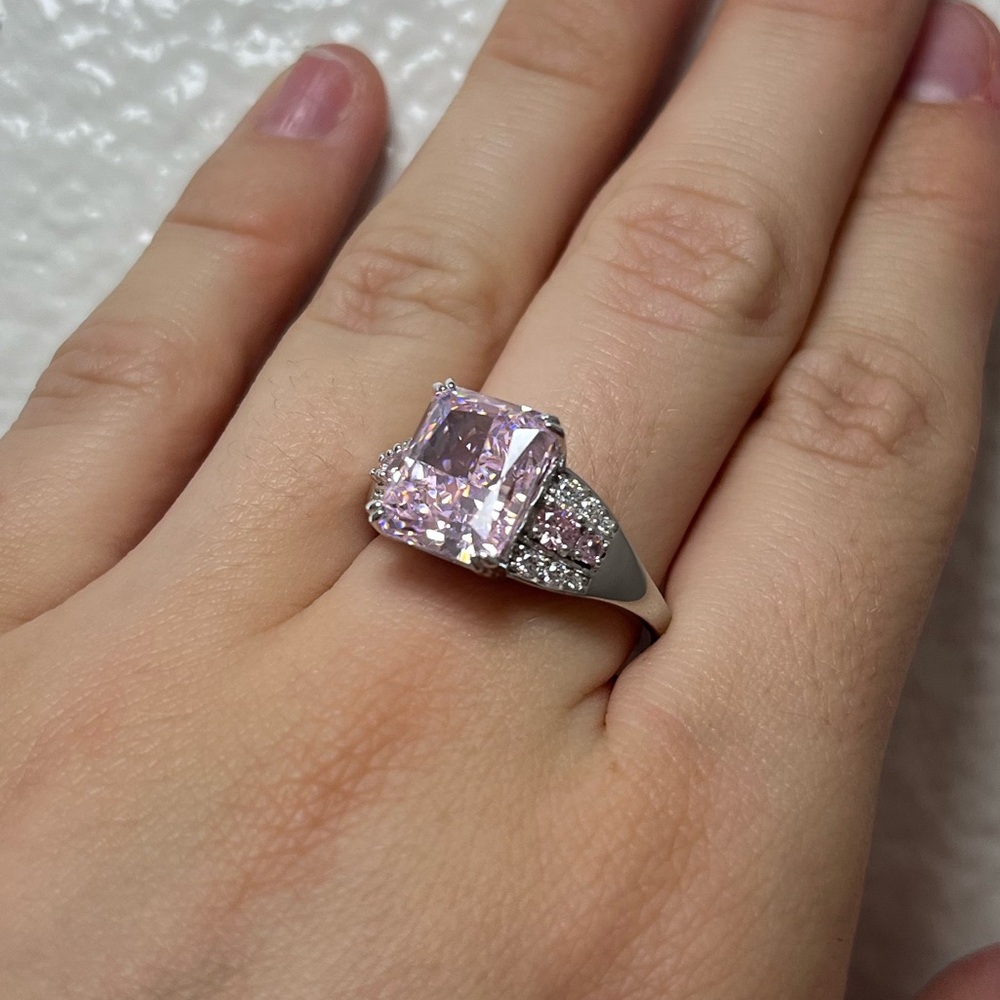 JTV Princess Cut Pink and White Cubic Zirconia Accents Sterling Silver Ring